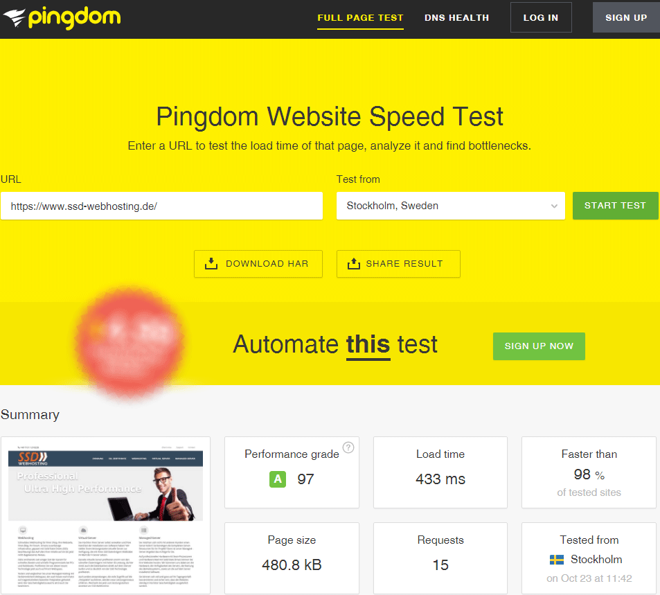 SSD Webhosting @ Pingdom